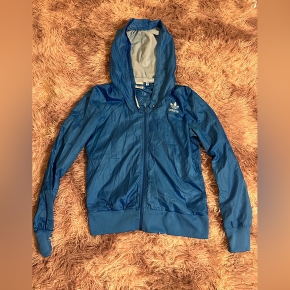 Women’s retro blue Adidas windbreaker jacket size medium
